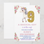 Unicorne florale Invitations d'anniversaire (Devant / Derrière)
