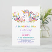 Unicorne florale Invitations d'anniversaire (Debout devant)