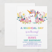 Unicorne florale Invitations d'anniversaire (Devant / Derrière)