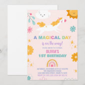 Unicorne florale Invitations d'anniversaire (Devant / Derrière)