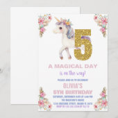 Unicorne florale Invitations d'anniversaire (Devant / Derrière)