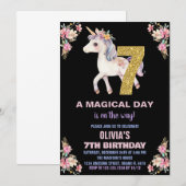 Unicorne florale Invitations d'anniversaire (Devant / Derrière)