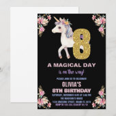 Unicorne florale Invitations d'anniversaire (Devant / Derrière)