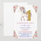 Unicorne florale Invitations d'anniversaire (Devant / Derrière)