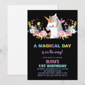 Unicorne florale Invitations d'anniversaire (Devant / Derrière)