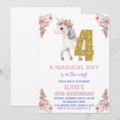 Unicorne florale Invitations d'anniversaire (Devant / Derrière)