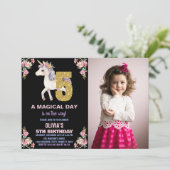Unicorne florale Invitations d'anniversaire avec p (Debout devant)