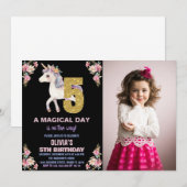 Unicorne florale Invitations d'anniversaire avec p (Devant / Derrière)