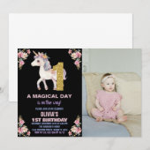 Unicorne florale Invitations d'anniversaire avec p (Devant / Derrière)