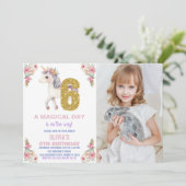 Unicorne florale Invitations d'anniversaire avec p (Debout devant)