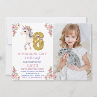 Unicorne florale Invitations d'anniversaire avec p