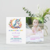 Unicorne florale Invitations d'anniversaire avec p (Debout devant)