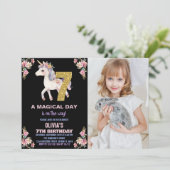 Unicorne florale Invitations d'anniversaire avec p (Debout devant)