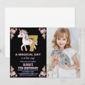 Unicorne florale Invitations d'anniversaire avec p (Devant / Derrière)