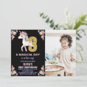 Unicorne florale Invitations d'anniversaire avec p (Debout devant)