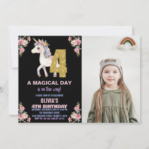 Unicorne florale Invitations d'anniversaire avec p