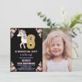 Unicorne florale Invitations d'anniversaire avec p (Debout devant)