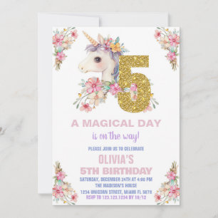 Unicorne florale Invitations d'anniversaire Partie