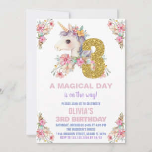 Unicorne florale Invitations d'anniversaire Partie