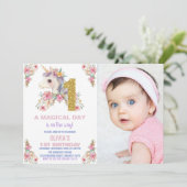 Unicorne florale Invitations d'anniversaire Partie (Debout devant)