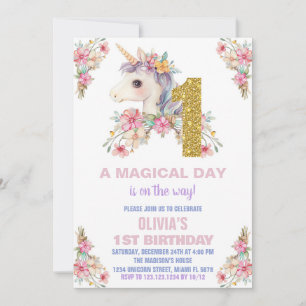Unicorne florale Invitations d'anniversaire Partie