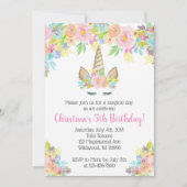 Unicorne florale Invitations d'anniversaire pour f (Devant)