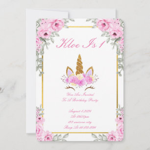 UNICORNE FLORALE ROSE ANNIVERSAIRE INVITATION DU P