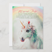 Unicorne florale verte et rose Invitations d'anniv (Devant)