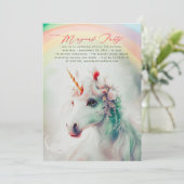 Unicorne florale verte et rose Invitations d'anniv (Debout devant)