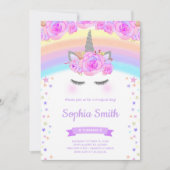 Unicorne Florale Violet Invitations Anniversaires (Devant)