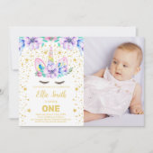 Unicorne florale violette Invitation d'anniversair (Devant)