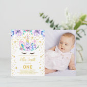 Unicorne florale violette Invitation d'anniversair (Debout devant)