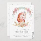 Unicorne Invitation anniversaire 5 ans (Devant / Derrière)