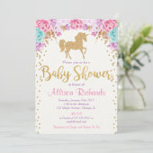 Unicorne invitation baby shower rose et or (Debout devant)
