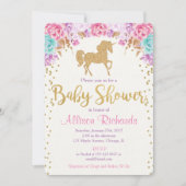 Unicorne invitation baby shower rose et or (Devant)