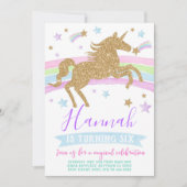 Unicorne invitation or arc-en-ciel fête d'annivers (Devant)