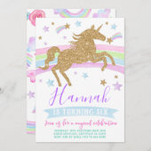 Unicorne invitation or arc-en-ciel fête d'annivers (Devant / Derrière)