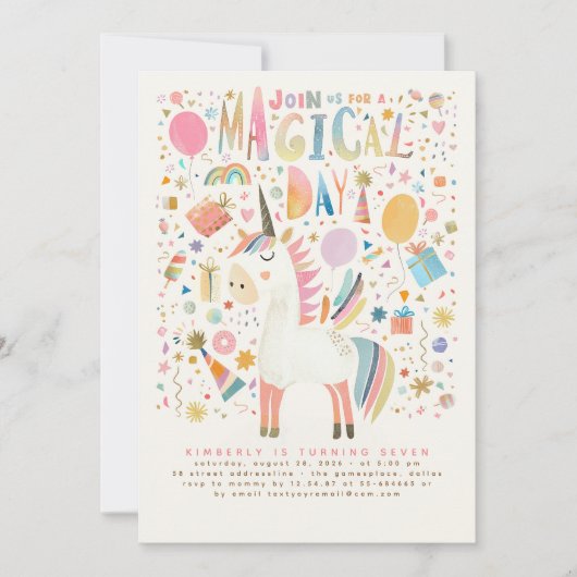 Unicorne Invitations Anniversaire Moderne Pastel (Devant)
