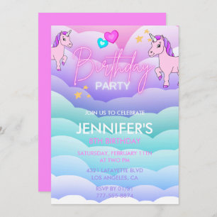 Unicorne Invitations de 8ème anniversaire Purple P