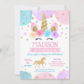 Unicorne Invitations de fête d'anniversaire 1er 2e (Devant)