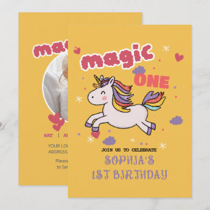 Unicorne magique 1er anniversaire Invitation