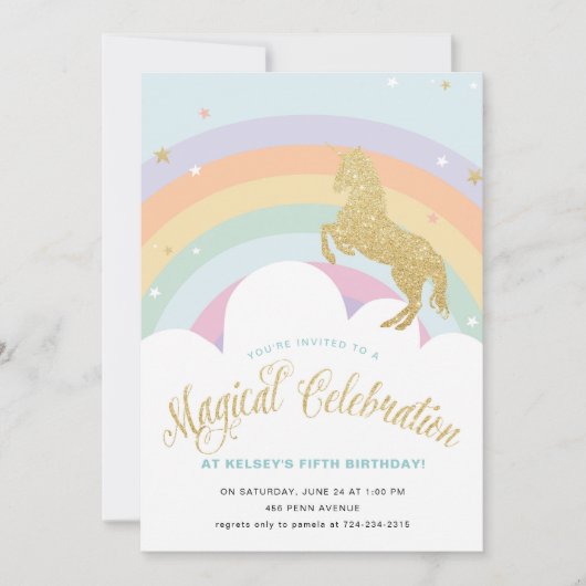 UNICORNE MAGIQUE ANNIVERSAIRE INVITATION (Devant)
