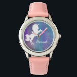 Unicorne magique arc-en-ciel personnalisée<br><div class="desc">Personnalisez cette montre colorée à thème de licorne pour votre fille. Customisez comme vous le souhaitez. Astuce : Si vous avez un thème de fête de licorne,  cela fait un cadeau extraordinaire pour chaque invité.</div>