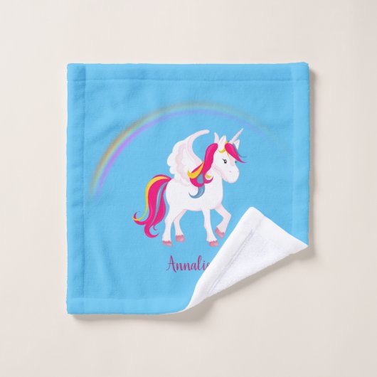 Unicorne magique avec nom personnalisé sur bleu (Gant de toilette)