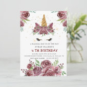 unicorne magique Bourgogne rose Invitation d'anniv (Debout devant)