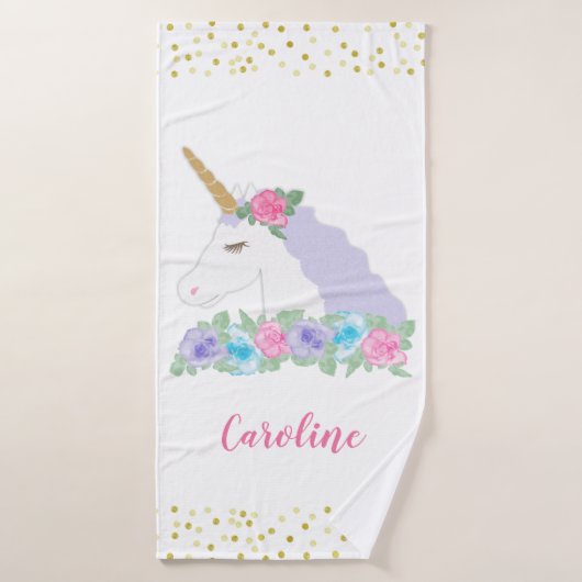 Unicorne magique florale d'aquarelle (Serviette de bain)