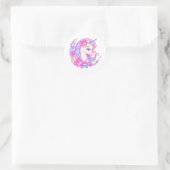 Unicorne mignonne avec Sticker rond classique Fleu (Sac)