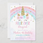 Unicorne modifiable 4e anniversaire Invitation qua (Devant)