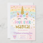 Unicorne modifiable 4e anniversaire Invitation qua (Devant)