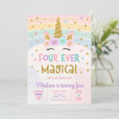 Unicorne modifiable 4e anniversaire Invitation qua (Debout devant)